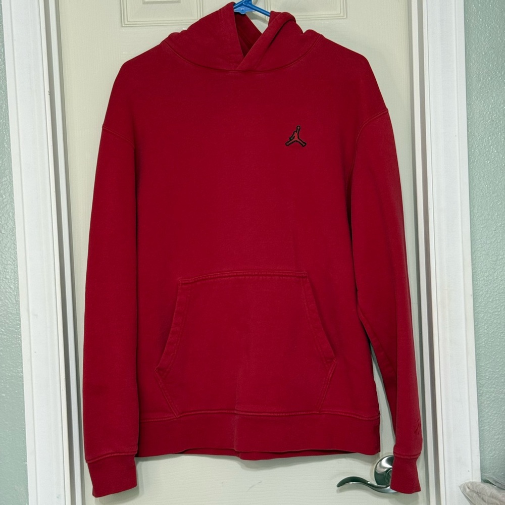 Jordan Red Men’s Medium Pullover Hoodie Black Logo Embroidery